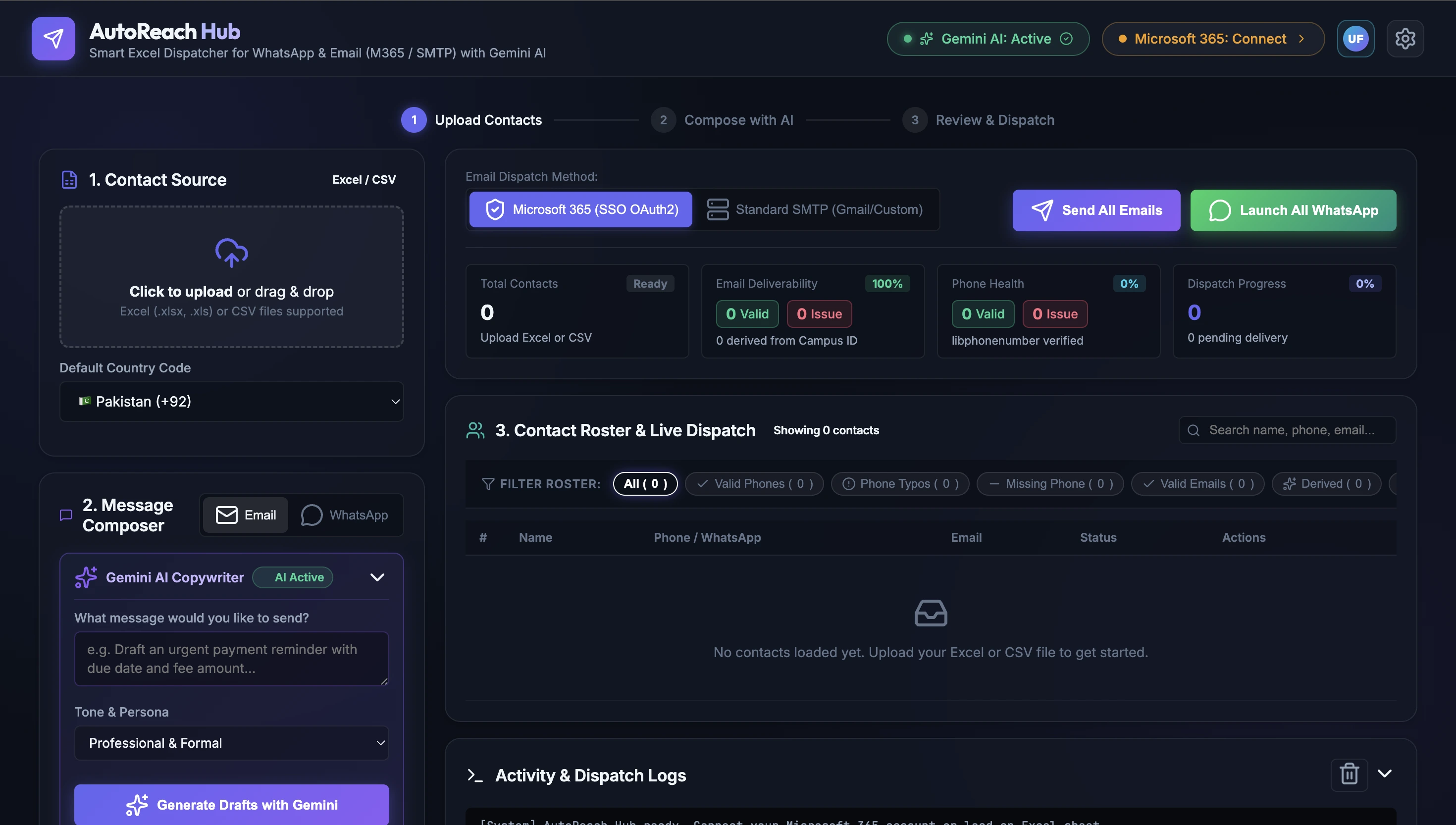 AutoReach Hub dashboard preview