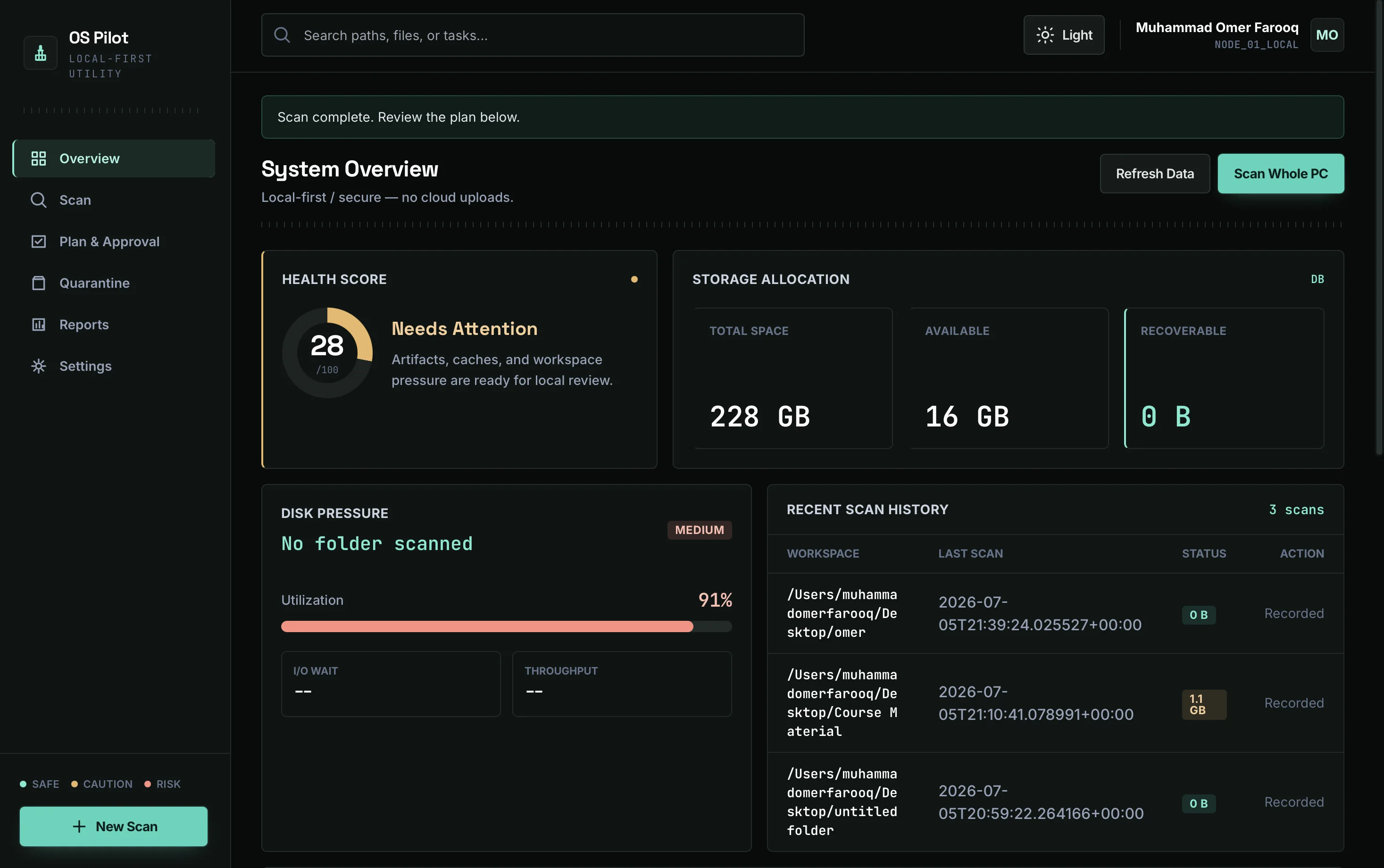 OS Pilot dashboard preview